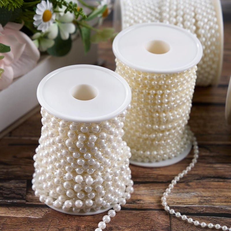 AdasBridal Craft String Pearls Bead 6MM, 33 Feet Ivory Fake Pearl Garland Beads Trim for Wedding Christmas Tree Decorations DIY - Image 4